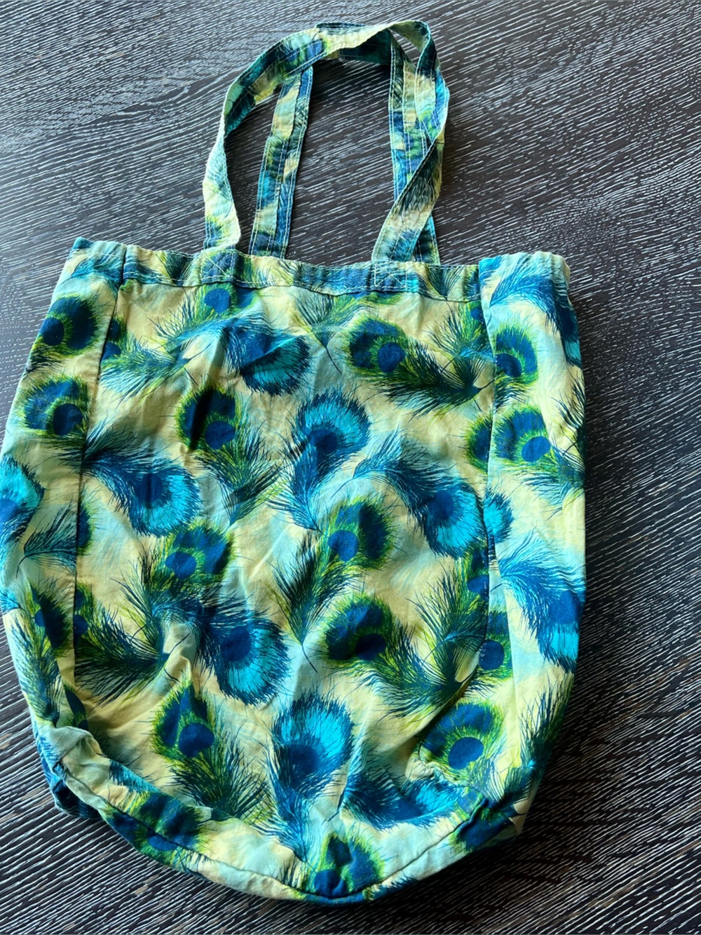 Peacock Feather Print Summer Tote Bag - Blue & Green
